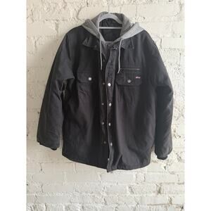 Dickies Black Hooded Work Jacket Men’s XL Quilted Lined Zip Front Utility Coat